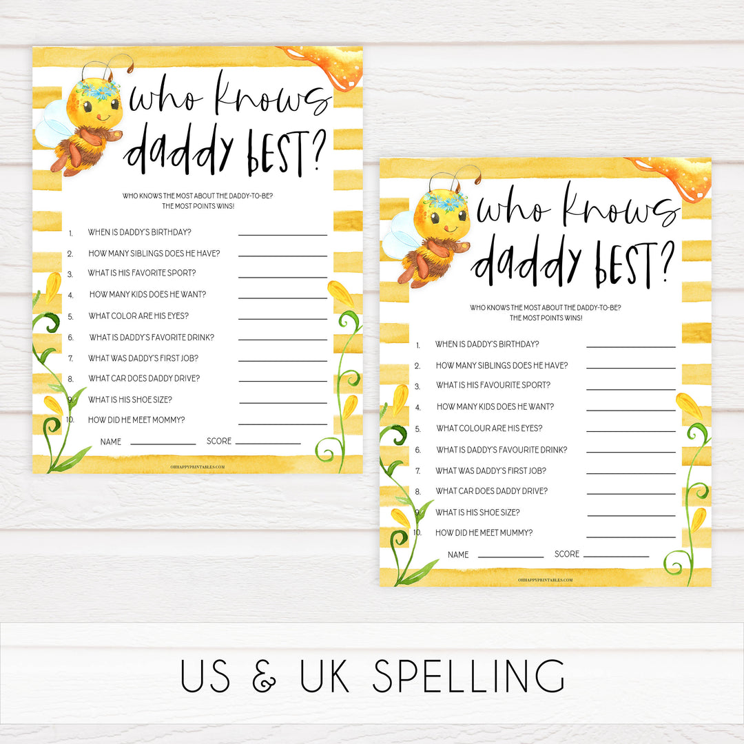 who knows daddy best game, Printable baby shower games, mommy bee fun baby games, baby shower games, fun baby shower ideas, top baby shower ideas, mommy to bee baby shower, friends baby shower ideas
