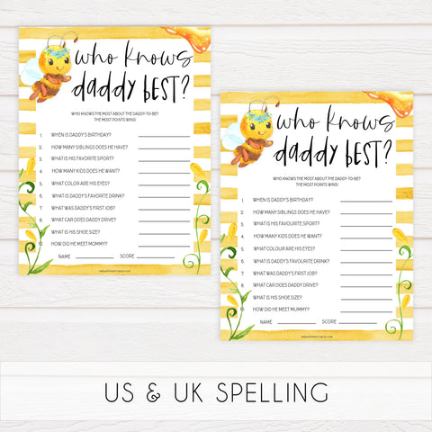 who knows daddy best game, Printable baby shower games, mommy bee fun baby games, baby shower games, fun baby shower ideas, top baby shower ideas, mommy to bee baby shower, friends baby shower ideas