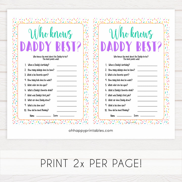 who knows daddy best, Printable baby shower games, baby sprinkle fun baby games, baby shower games, fun baby shower ideas, top baby shower ideas, sprinkle shower baby shower, friends baby shower ideas