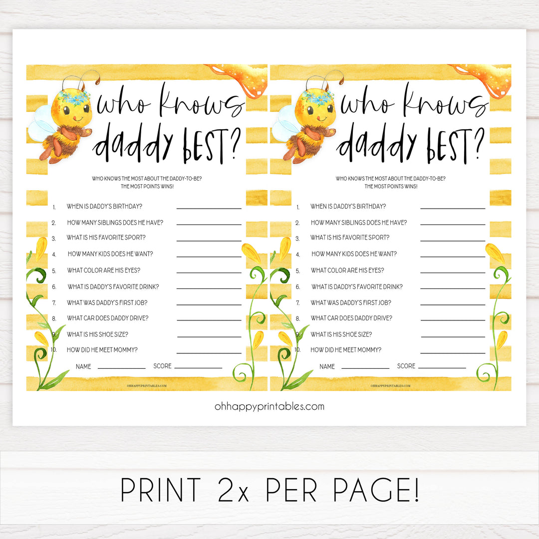 who knows daddy best game, Printable baby shower games, mommy bee fun baby games, baby shower games, fun baby shower ideas, top baby shower ideas, mommy to bee baby shower, friends baby shower ideas