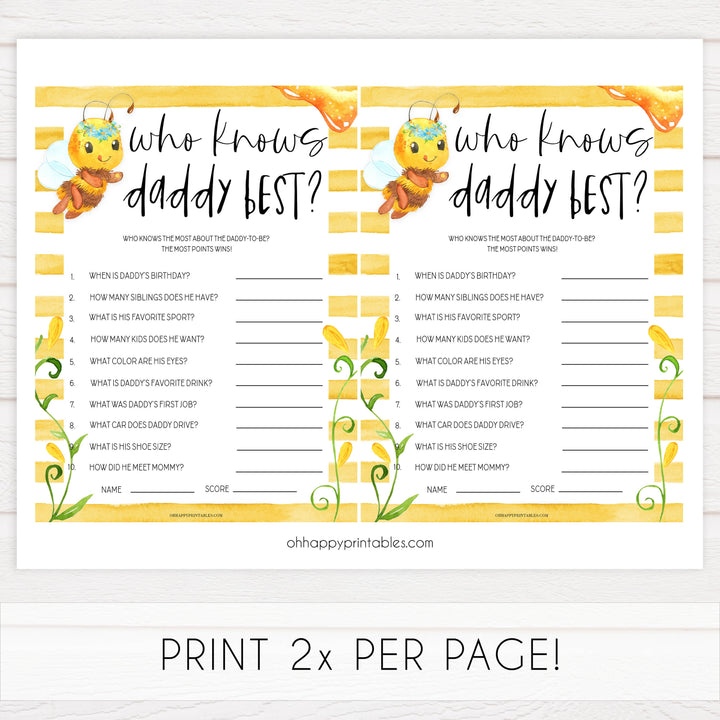 who knows daddy best game, Printable baby shower games, mommy bee fun baby games, baby shower games, fun baby shower ideas, top baby shower ideas, mommy to bee baby shower, friends baby shower ideas