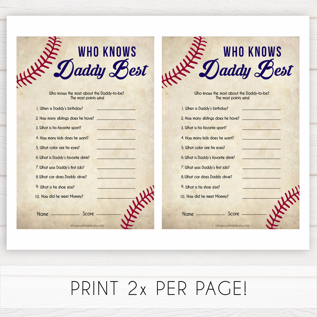 Who Knows Daddy Best Game, Baseball Baby Shower Games, Knows Daddy Games, Baby Shower Games, Who Knows Daddy, Who Knows Daddy Game, printable baby shower games, fun baby shower games, popular baby shower games