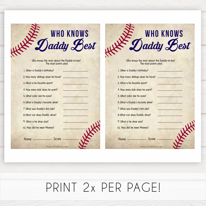 Who Knows Daddy Best Game, Baseball Baby Shower Games, Knows Daddy Games, Baby Shower Games, Who Knows Daddy, Who Knows Daddy Game, printable baby shower games, fun baby shower games, popular baby shower games