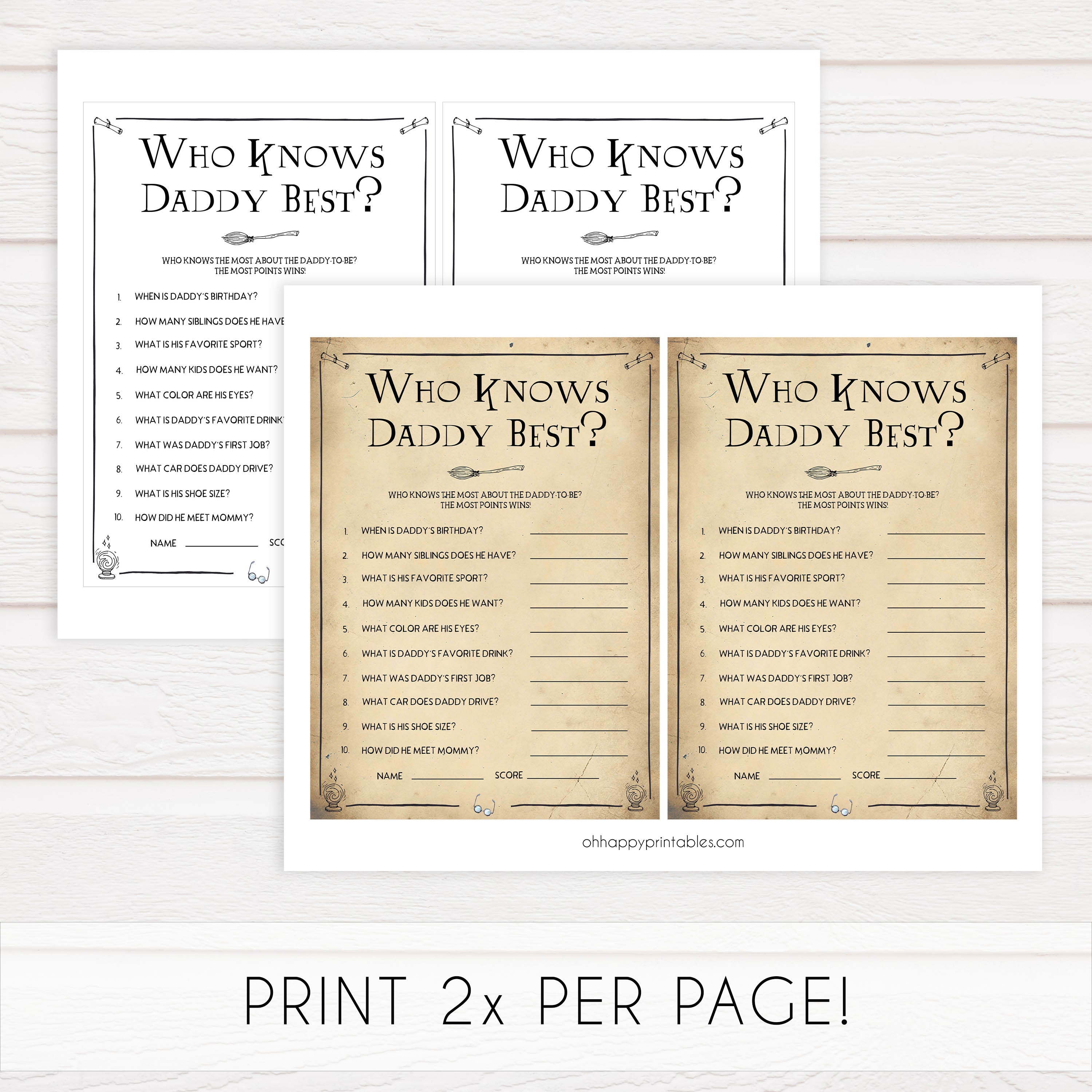 Who Knows Daddy Best Game, Wizard baby shower games, printable baby shower games, Harry Potter baby games, Harry Potter baby shower, fun baby shower games,  fun baby ideas
