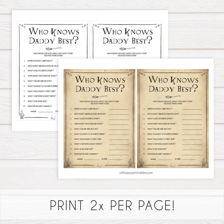 Who Knows Daddy Best Game, Wizard baby shower games, printable baby shower games, Harry Potter baby games, Harry Potter baby shower, fun baby shower games,  fun baby ideas