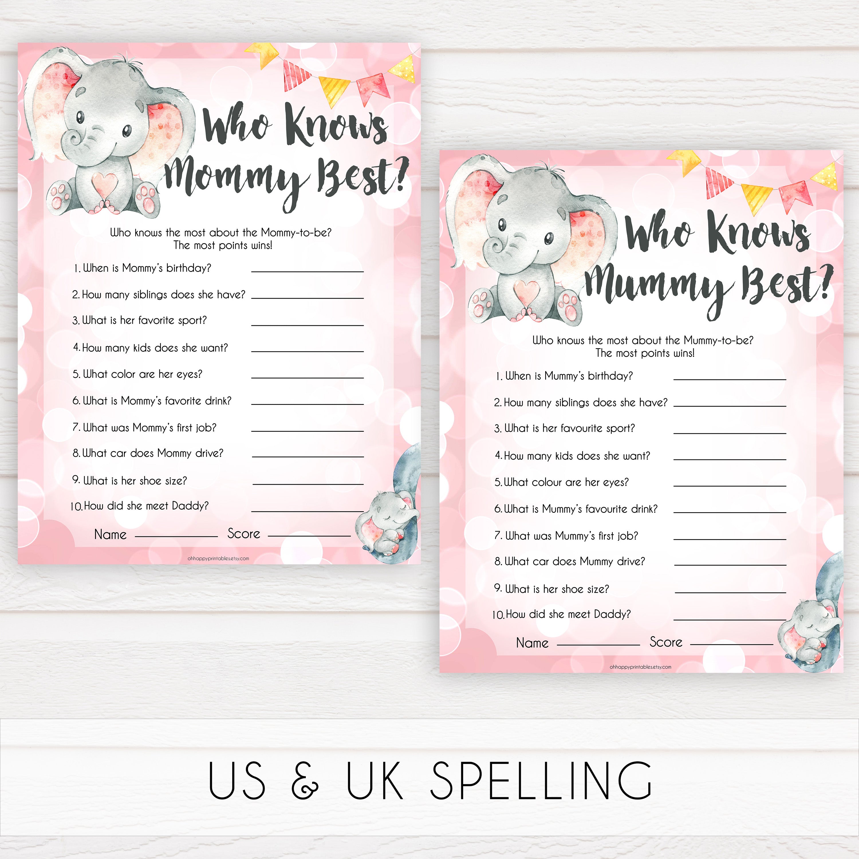 pink elephant baby games, who knows mummy best baby shower games, printable baby shower games, baby shower games, fun baby games, popular baby games, pink baby games