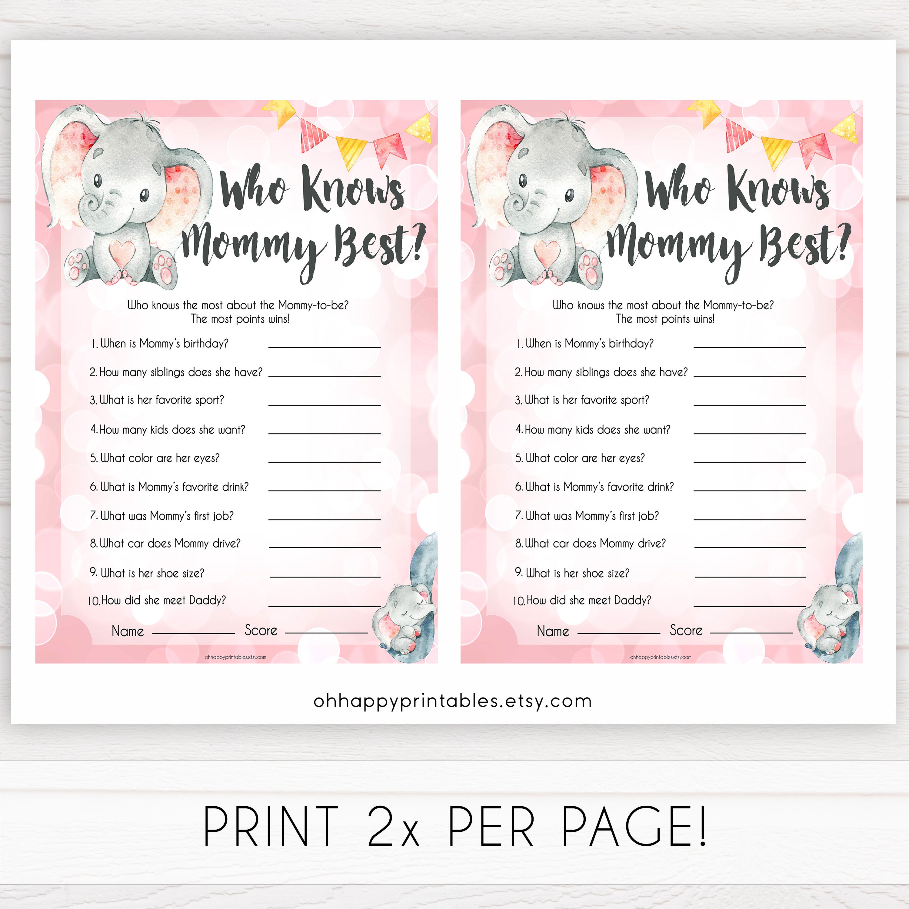 pink elephant baby games, who knows mummy best baby shower games, printable baby shower games, baby shower games, fun baby games, popular baby games, pink baby games