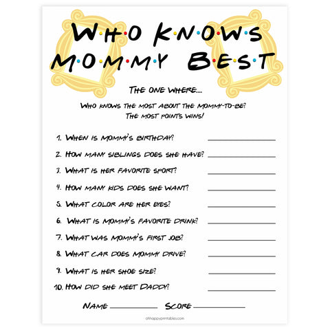 who knows mommy best game, Printable baby shower games, friends fun baby games, baby shower games, fun baby shower ideas, top baby shower ideas, friends baby shower, friends baby shower ideas