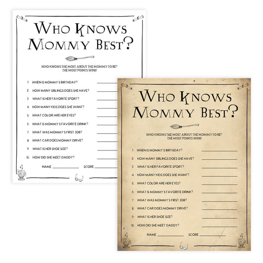 Who Knows Mummy Best Baby Game, Wizard baby shower games, printable baby shower games, Harry Potter baby games, Harry Potter baby shower, fun baby shower games,  fun baby ideas