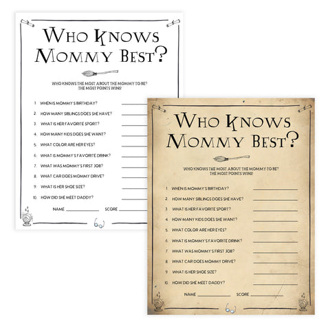 Who Knows Mummy Best Baby Game, Wizard baby shower games, printable baby shower games, Harry Potter baby games, Harry Potter baby shower, fun baby shower games,  fun baby ideas