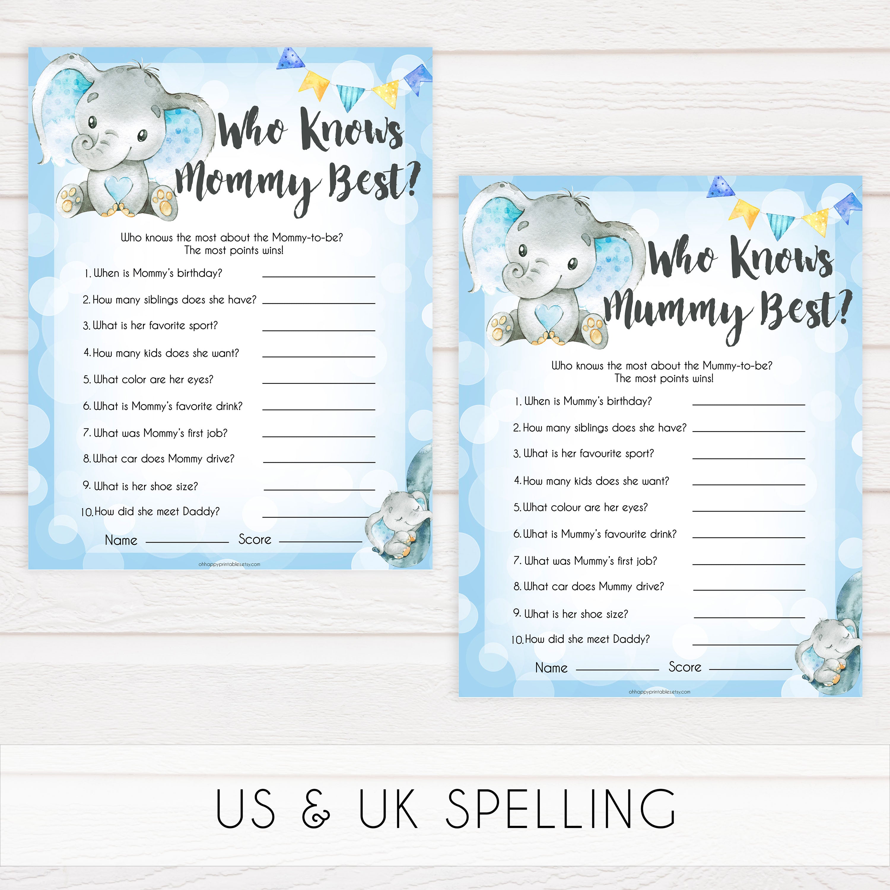 Blue elephant baby games, who knows mummy best, elephant baby games, printable baby games, top baby games, best baby shower games, baby shower ideas, fun baby games, elephant baby shower