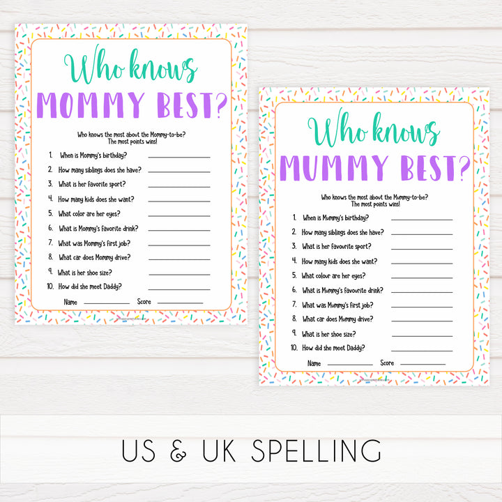 who knows mommy best game,  Printable baby shower games, baby sprinkle fun baby games, baby shower games, fun baby shower ideas, top baby shower ideas, sprinkle shower baby shower, friends baby shower ideas