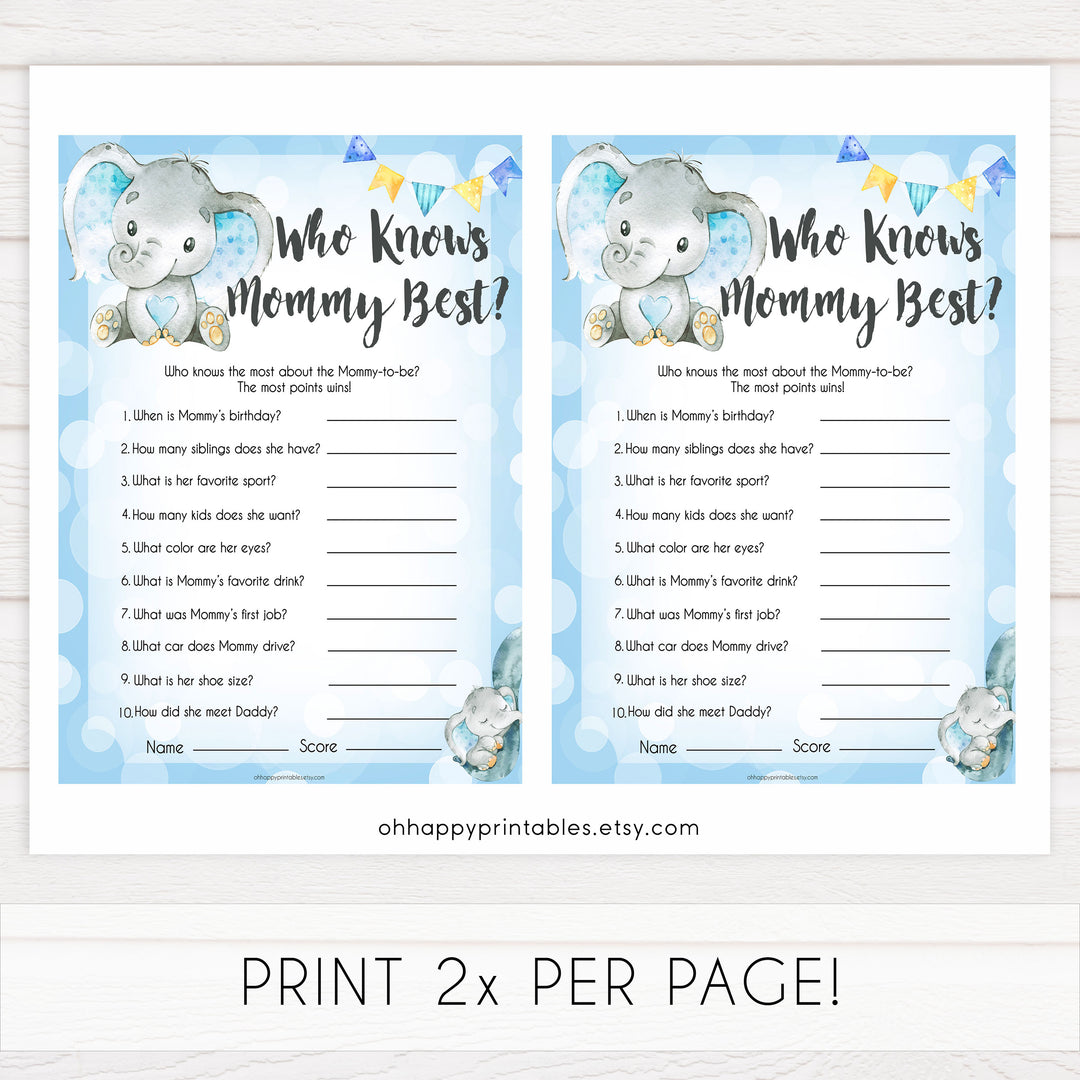 Blue elephant baby games, who knows mummy best, elephant baby games, printable baby games, top baby games, best baby shower games, baby shower ideas, fun baby games, elephant baby shower