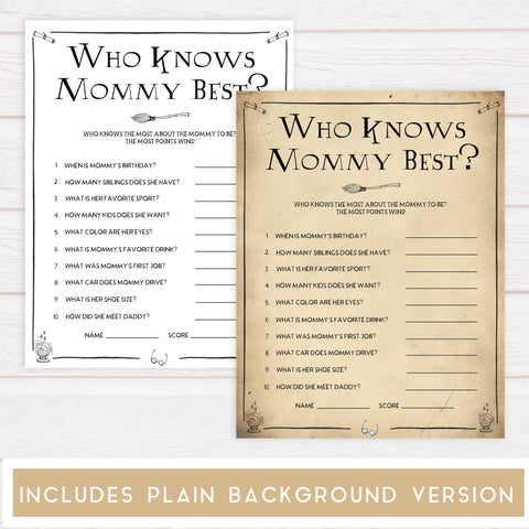 Who Knows Mummy Best Baby Game, Wizard baby shower games, printable baby shower games, Harry Potter baby games, Harry Potter baby shower, fun baby shower games,  fun baby ideas