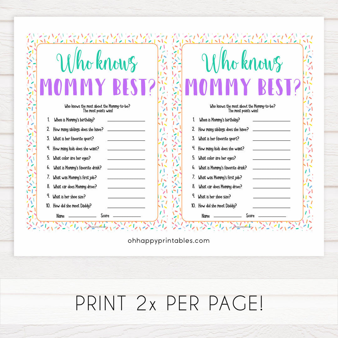who knows mommy best game,  Printable baby shower games, baby sprinkle fun baby games, baby shower games, fun baby shower ideas, top baby shower ideas, sprinkle shower baby shower, friends baby shower ideas