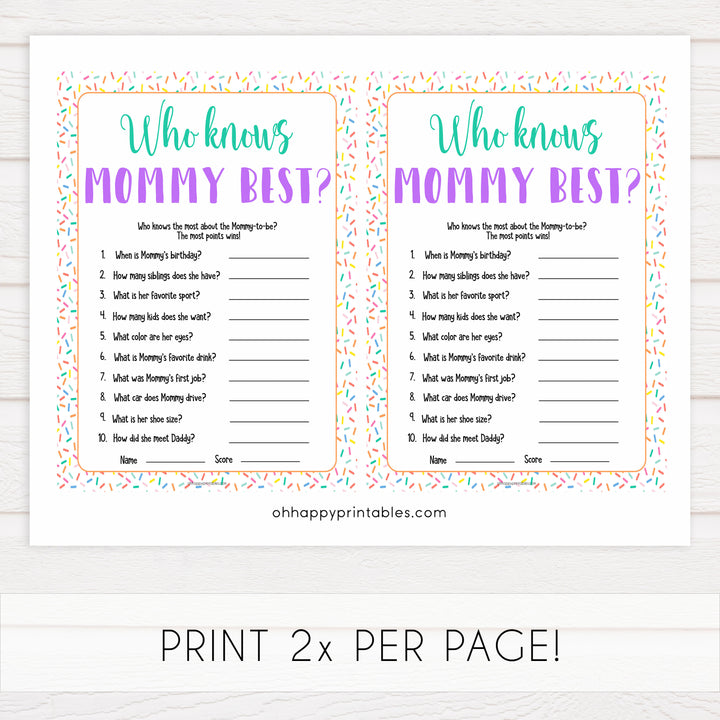 who knows mommy best game,  Printable baby shower games, baby sprinkle fun baby games, baby shower games, fun baby shower ideas, top baby shower ideas, sprinkle shower baby shower, friends baby shower ideas