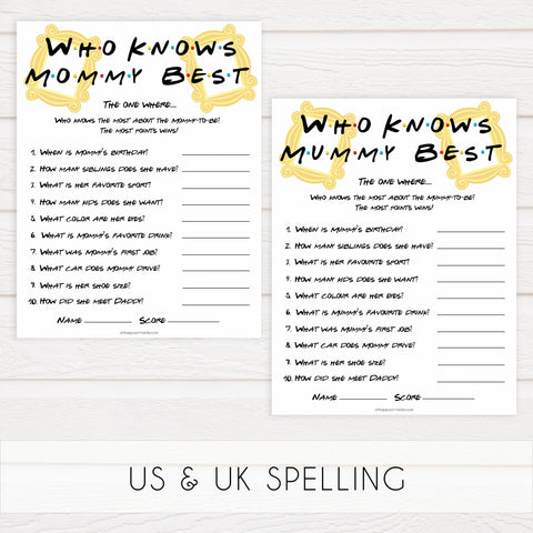 who knows mommy best game, Printable baby shower games, friends fun baby games, baby shower games, fun baby shower ideas, top baby shower ideas, friends baby shower, friends baby shower ideas