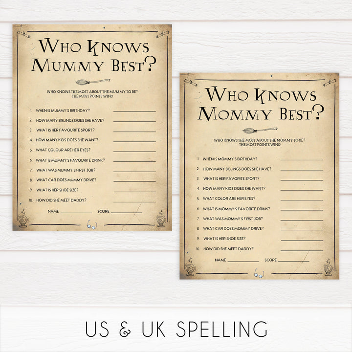 Who Knows Mummy Best Baby Game, Wizard baby shower games, printable baby shower games, Harry Potter baby games, Harry Potter baby shower, fun baby shower games,  fun baby ideas