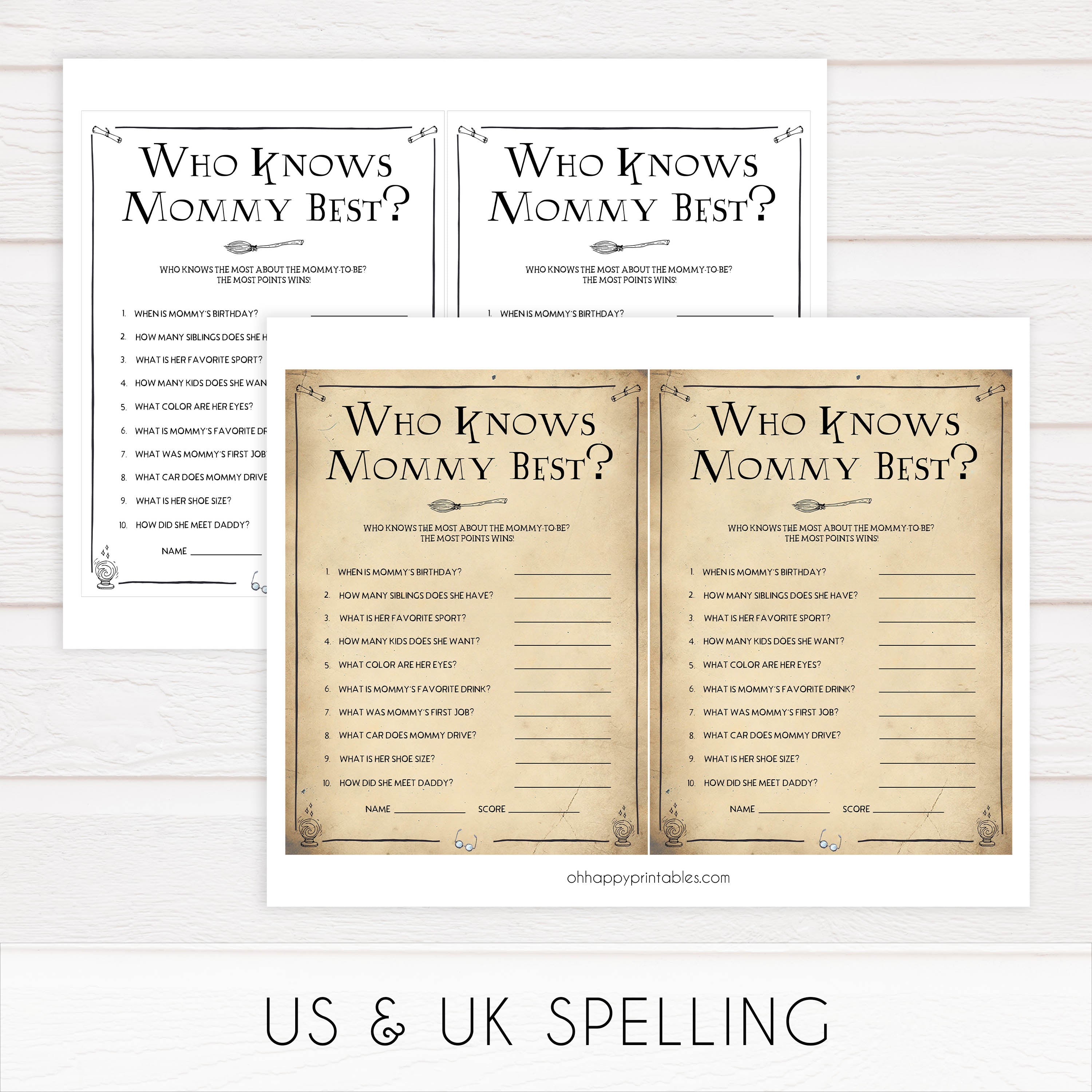 Who Knows Mummy Best Baby Game, Wizard baby shower games, printable baby shower games, Harry Potter baby games, Harry Potter baby shower, fun baby shower games,  fun baby ideas