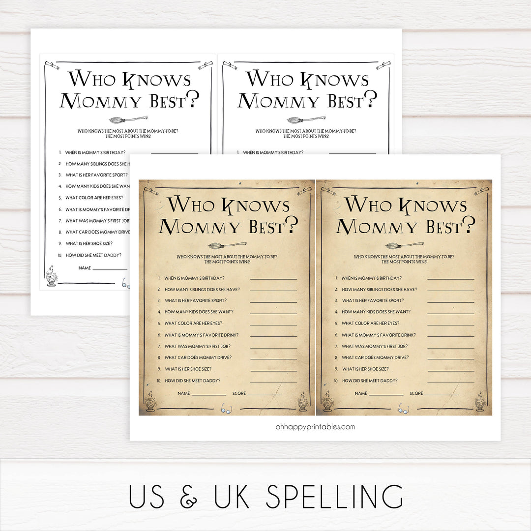 Who Knows Mummy Best Baby Game, Wizard baby shower games, printable baby shower games, Harry Potter baby games, Harry Potter baby shower, fun baby shower games,  fun baby ideas
