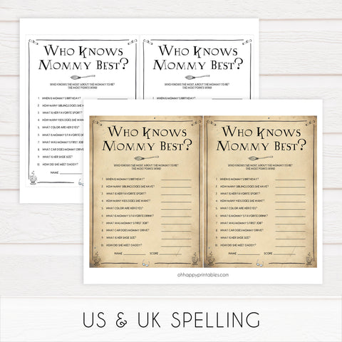 Who Knows Mummy Best Baby Game, Wizard baby shower games, printable baby shower games, Harry Potter baby games, Harry Potter baby shower, fun baby shower games,  fun baby ideas