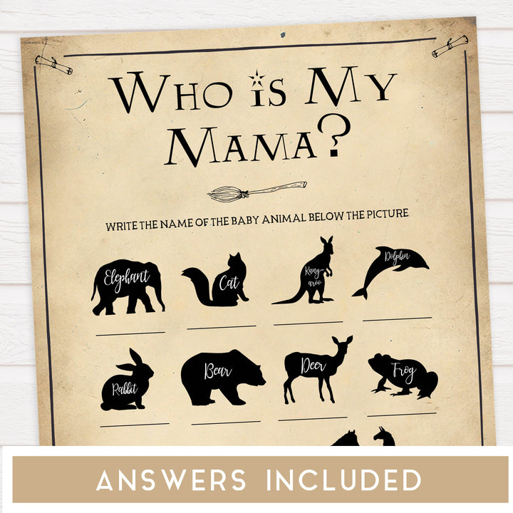 Who is My Mama Baby Game, Wizard baby shower games, printable baby shower games, Harry Potter baby games, Harry Potter baby shower, fun baby shower games,  fun baby ideas