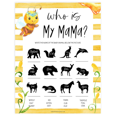 who is my mama game, Printable baby shower games, mommy bee fun baby games, baby shower games, fun baby shower ideas, top baby shower ideas, mommy to bee baby shower, friends baby shower ideas