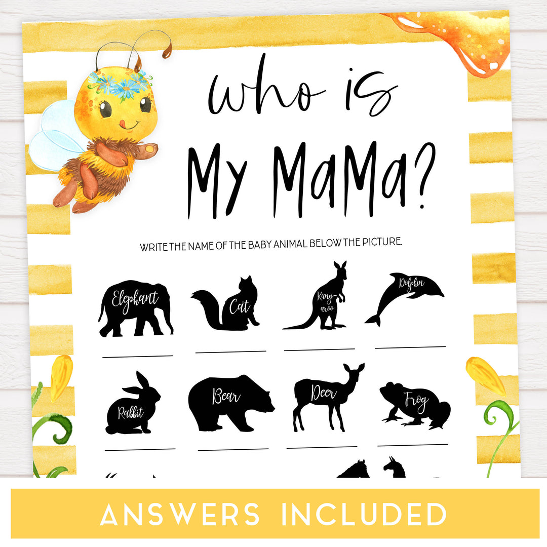 who is my mama game, Printable baby shower games, mommy bee fun baby games, baby shower games, fun baby shower ideas, top baby shower ideas, mommy to bee baby shower, friends baby shower ideas