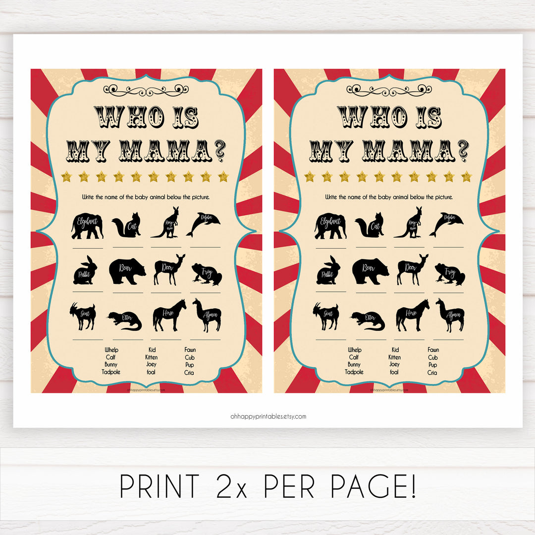 Circus who is my mama baby shower games, circus baby games, carnival baby games, printable baby games, fun baby games, popular baby games, carnival baby shower, carnival theme