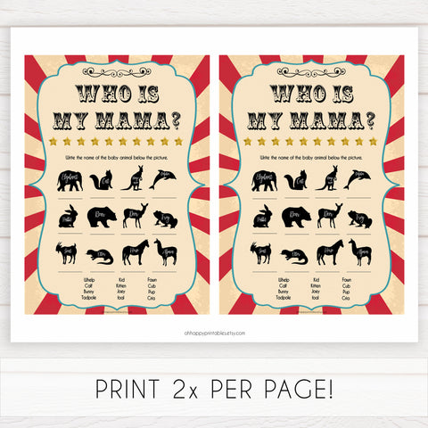 Circus who is my mama baby shower games, circus baby games, carnival baby games, printable baby games, fun baby games, popular baby games, carnival baby shower, carnival theme