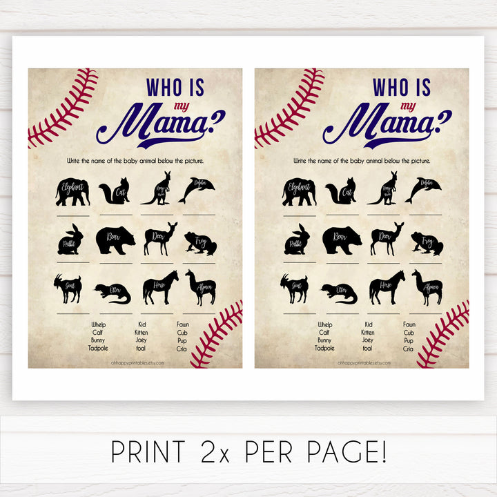 Who is My Mama Baby Shower Game, Baseball Who is My Mommy, Baby Animal Game, Baby Shower Games, Who is My Mama, Who is My Mommy Game, printable baby shower games, fun baby shower games, popular baby shower games