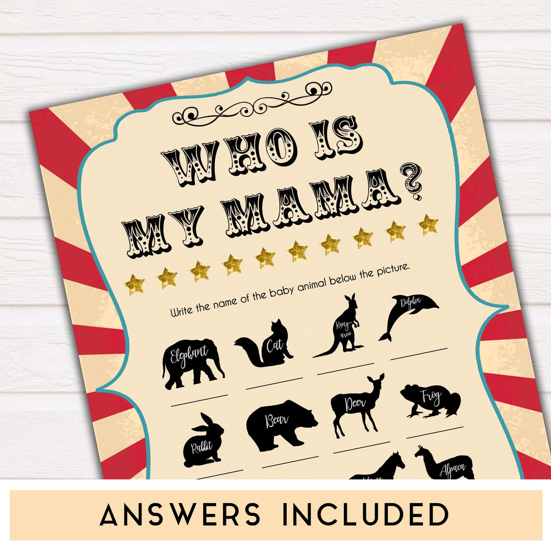 Circus who is my mama baby shower games, circus baby games, carnival baby games, printable baby games, fun baby games, popular baby games, carnival baby shower, carnival theme