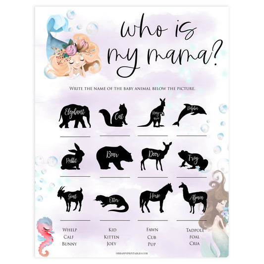 who is my mama baby shower game, Printable baby shower games, little mermaid baby games, baby shower games, fun baby shower ideas, top baby shower ideas, little mermaid baby shower, baby shower games, pink hearts baby shower ideas