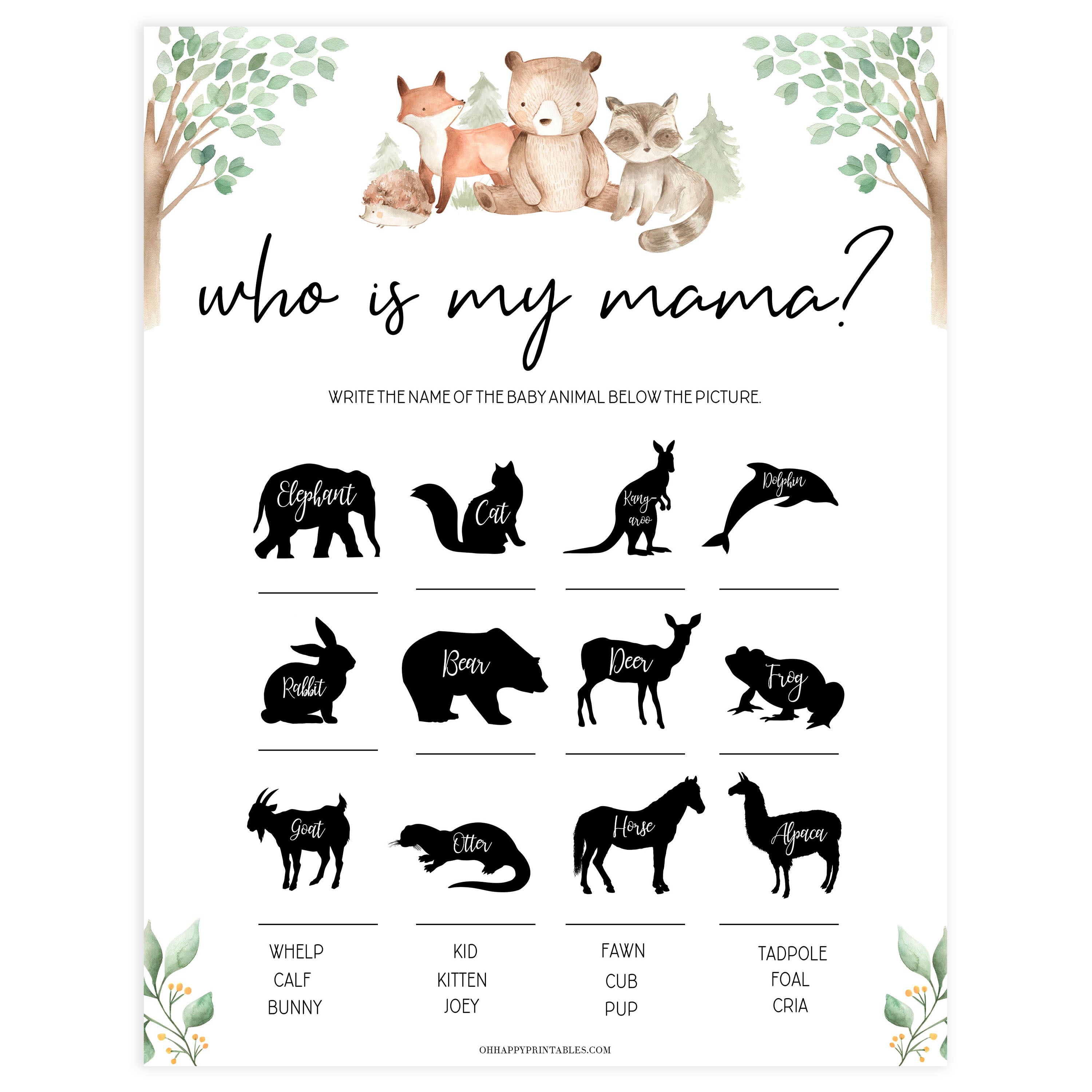 who is my mama baby shower game, Printable baby shower games, woodland animals baby games, baby shower games, fun baby shower ideas, top baby shower ideas, woodland baby shower, baby shower games, fun woodland animals baby shower ideas
