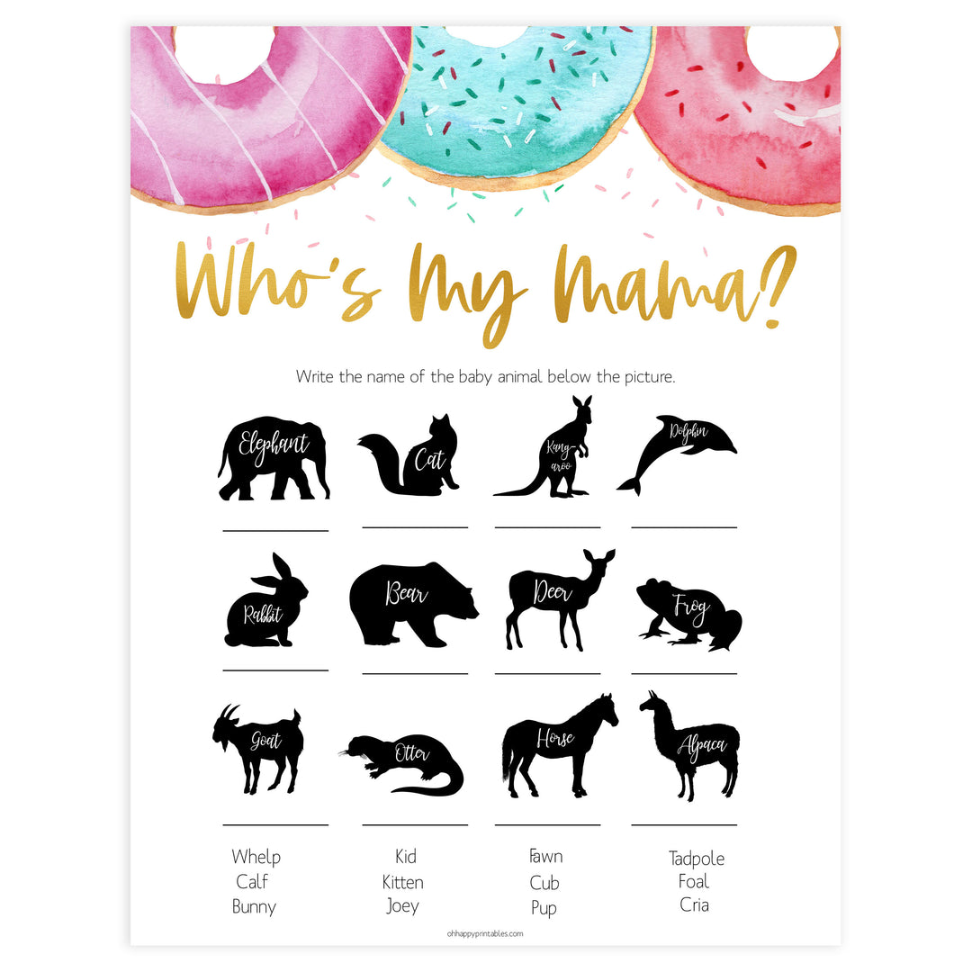 who is my mama baby game, Printable baby shower games, donut baby games, baby shower games, fun baby shower ideas, top baby shower ideas, donut sprinkles baby shower, baby shower games, fun donut baby shower ideas