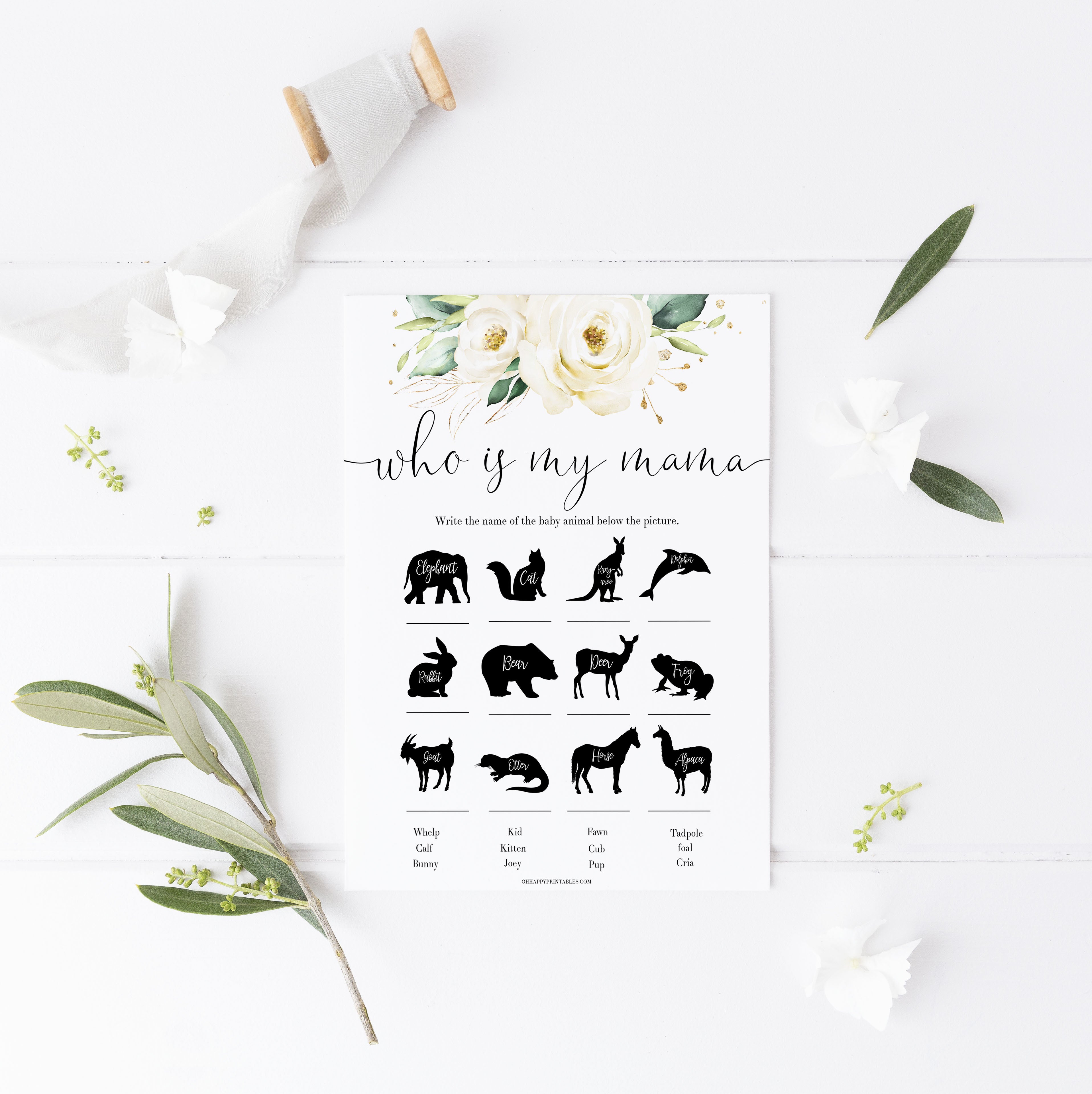 who is my mama baby game,  Printable baby shower games, shite floral baby games, baby shower games, fun baby shower ideas, top baby shower ideas, floral baby shower, baby shower games, fun floral baby shower ideas