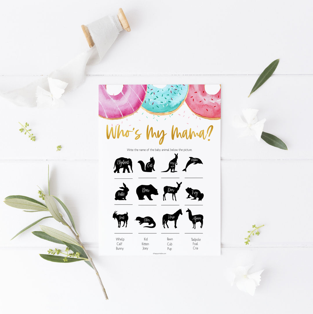 who is my mama baby game, Printable baby shower games, donut baby games, baby shower games, fun baby shower ideas, top baby shower ideas, donut sprinkles baby shower, baby shower games, fun donut baby shower ideas