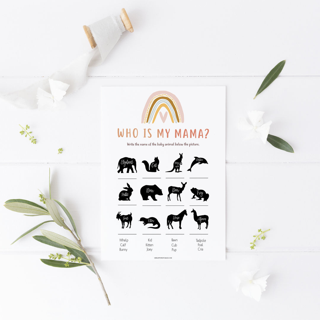 who is my mama baby shower game, Printable baby shower games, boho rainbow baby games, baby shower games, fun baby shower ideas, top baby shower ideas, boho rainbow baby shower, baby shower games, fun boho rainbow baby shower ideas