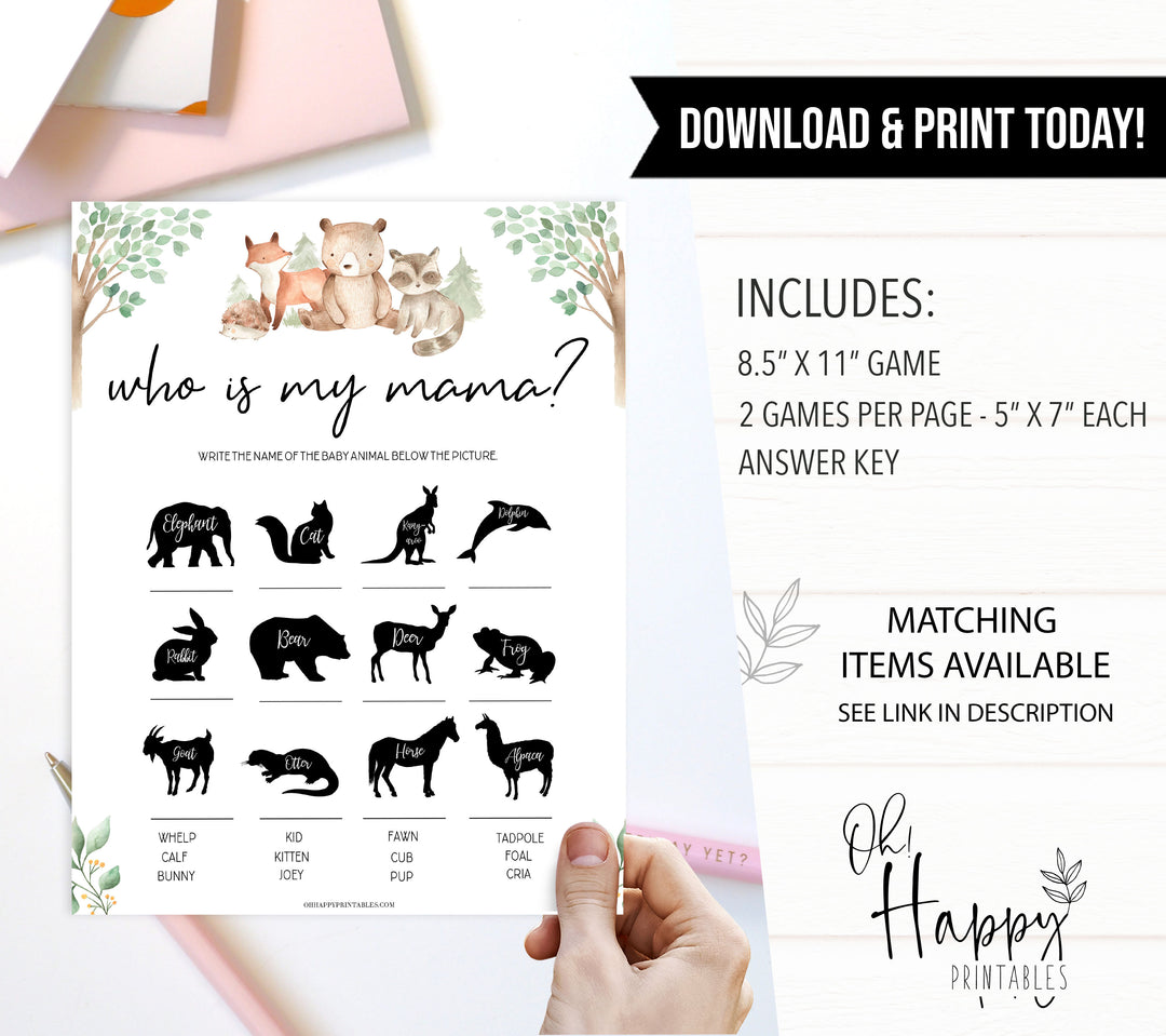 who is my mama baby shower game, Printable baby shower games, woodland animals baby games, baby shower games, fun baby shower ideas, top baby shower ideas, woodland baby shower, baby shower games, fun woodland animals baby shower ideas