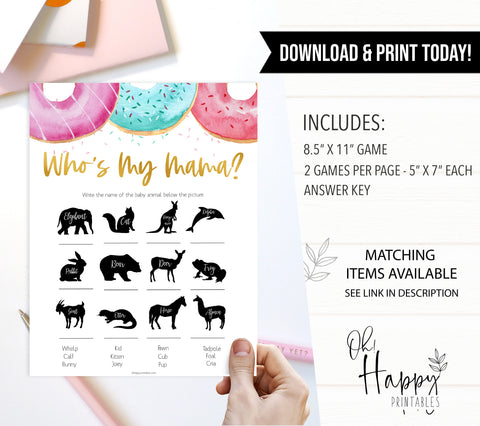 who is my mama baby game, Printable baby shower games, donut baby games, baby shower games, fun baby shower ideas, top baby shower ideas, donut sprinkles baby shower, baby shower games, fun donut baby shower ideas