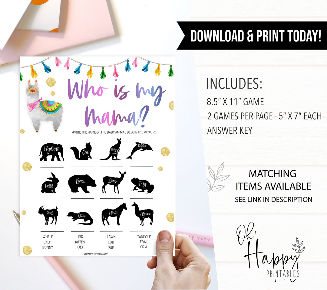 who is my mama baby game, Printable baby shower games, llama fiesta fun baby games, baby shower games, fun baby shower ideas, top baby shower ideas, Llama fiesta shower baby shower, fiesta baby shower ideas