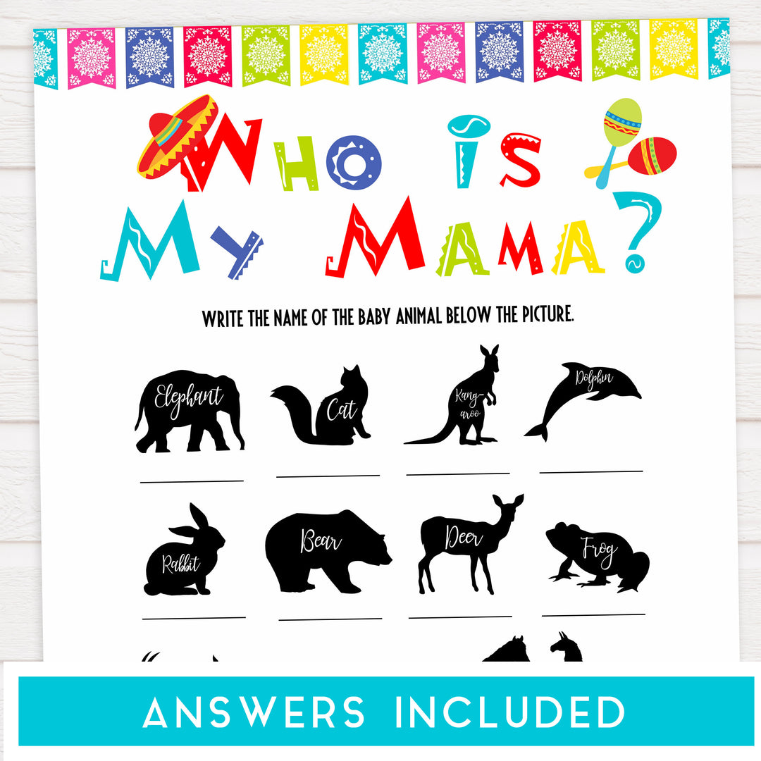 who is my mama game,  Printable baby shower games, Mexican fiesta fun baby games, baby shower games, fun baby shower ideas, top baby shower ideas, fiesta shower baby shower, fiesta baby shower ideas
