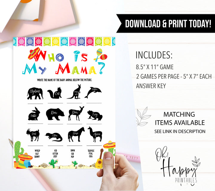 who is my mama game,  Printable baby shower games, Mexican fiesta fun baby games, baby shower games, fun baby shower ideas, top baby shower ideas, fiesta shower baby shower, fiesta baby shower ideas