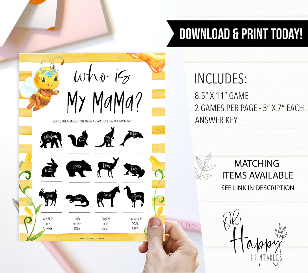 who is my mama game, Printable baby shower games, mommy bee fun baby games, baby shower games, fun baby shower ideas, top baby shower ideas, mommy to bee baby shower, friends baby shower ideas