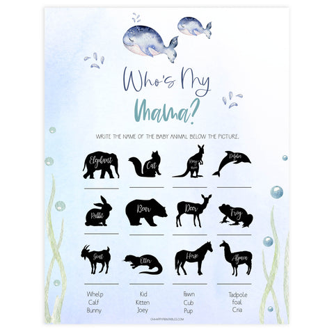 who is my mama baby shower game, Printable baby shower games, whale baby games, baby shower games, fun baby shower ideas, top baby shower ideas, whale baby shower, baby shower games, fun whale baby shower ideas