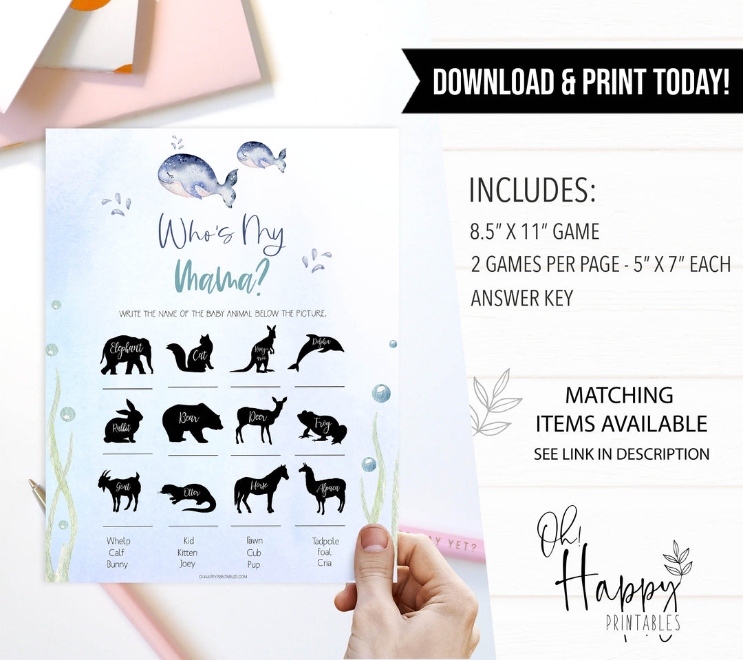 who is my mama baby shower game, Printable baby shower games, whale baby games, baby shower games, fun baby shower ideas, top baby shower ideas, whale baby shower, baby shower games, fun whale baby shower ideas