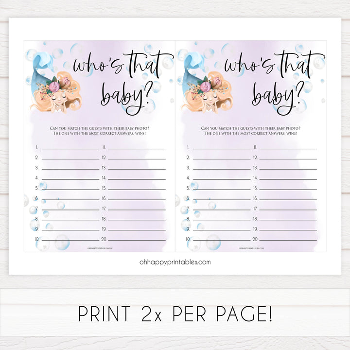 whos that baby game, guess the baby picture game, Printable baby shower games, little mermaid baby games, baby shower games, fun baby shower ideas, top baby shower ideas, little mermaid baby shower, baby shower games, pink hearts baby shower ideas