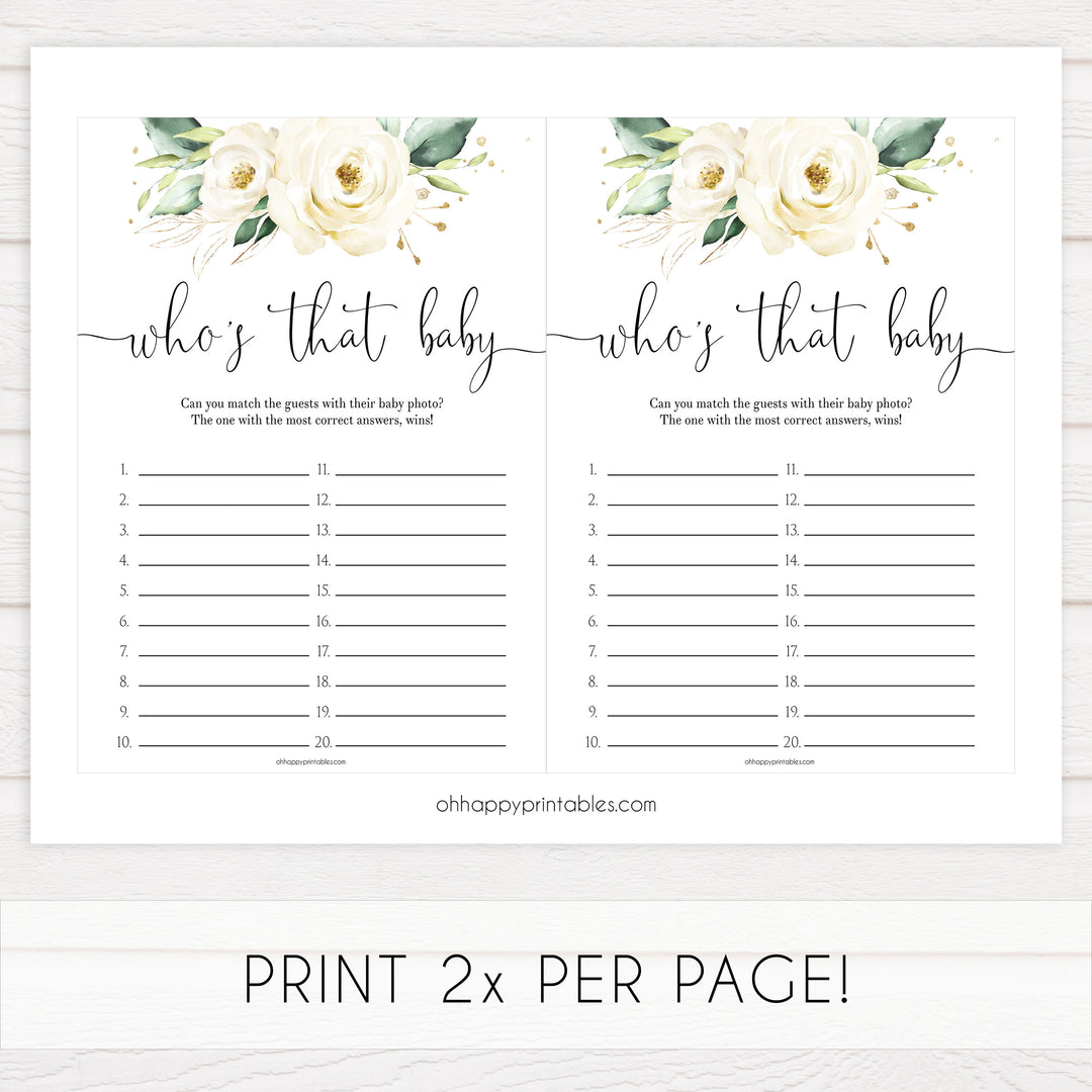 whos that baby game, Printable baby shower games, shite floral baby games, baby shower games, fun baby shower ideas, top baby shower ideas, floral baby shower, baby shower games, fun floral baby shower ideas