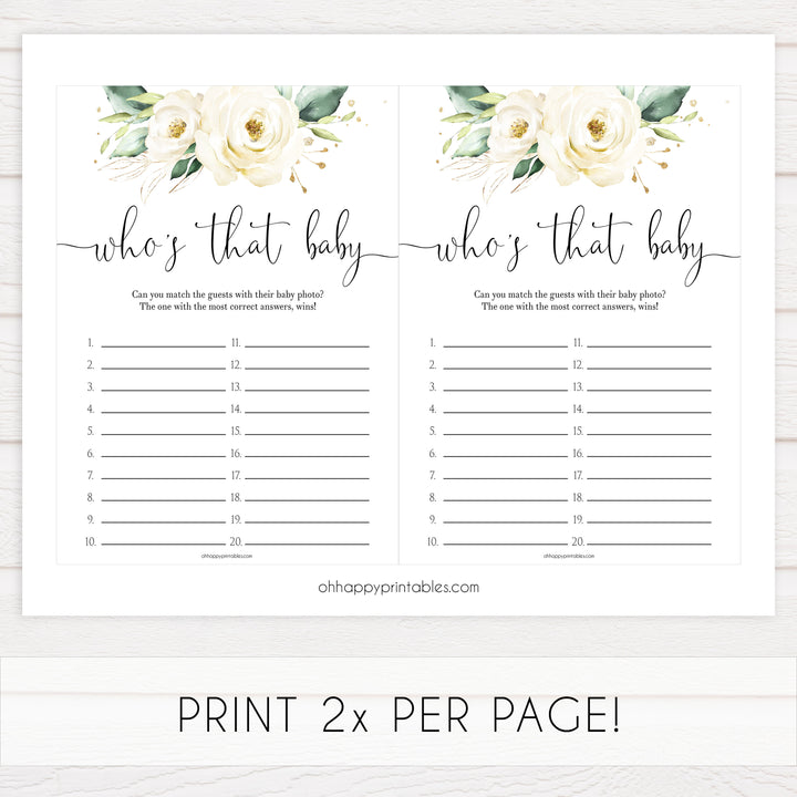 whos that baby game, Printable baby shower games, shite floral baby games, baby shower games, fun baby shower ideas, top baby shower ideas, floral baby shower, baby shower games, fun floral baby shower ideas