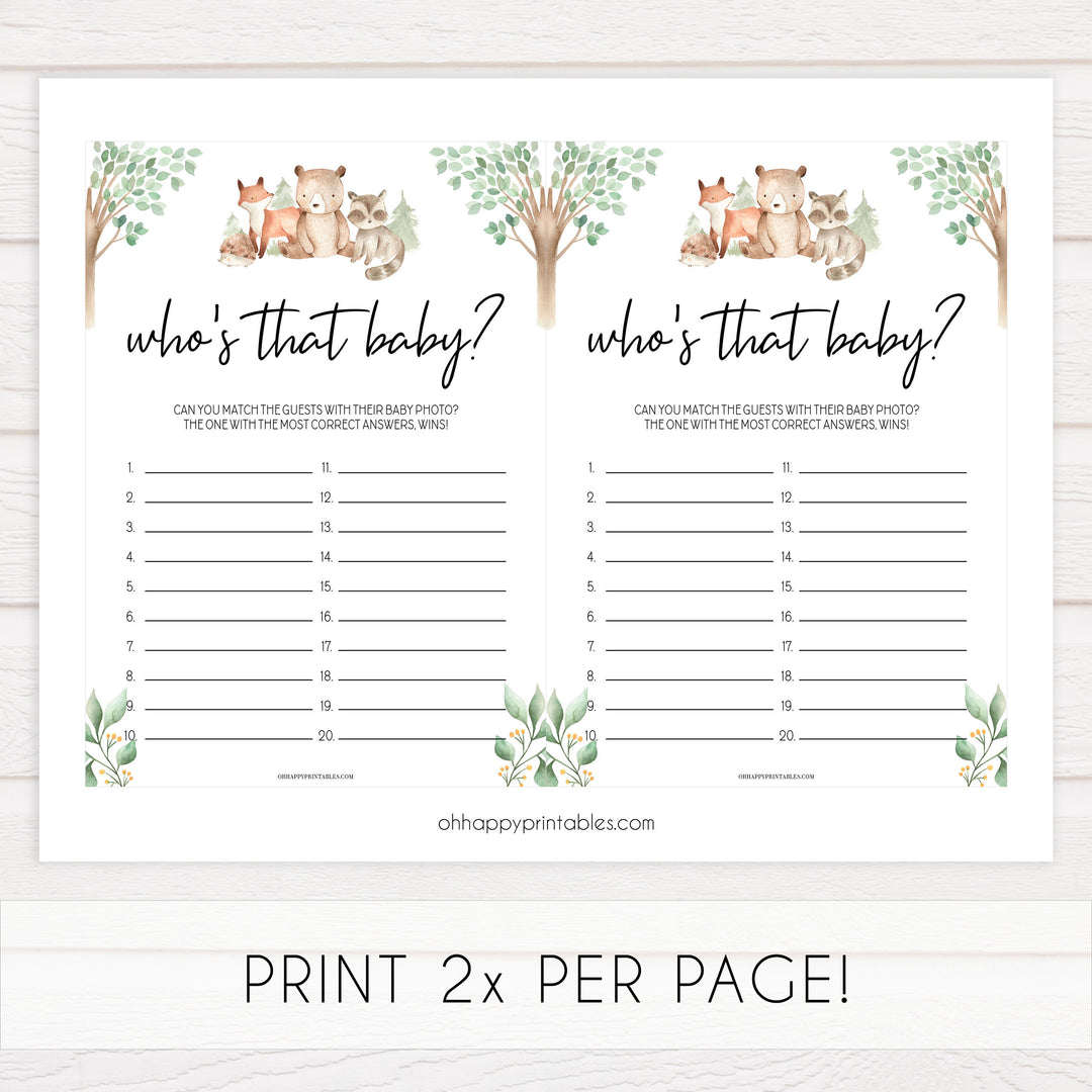 who's that baby game, Printable baby shower games, woodland animals baby games, baby shower games, fun baby shower ideas, top baby shower ideas, woodland baby shower, baby shower games, fun woodland animals baby shower ideas